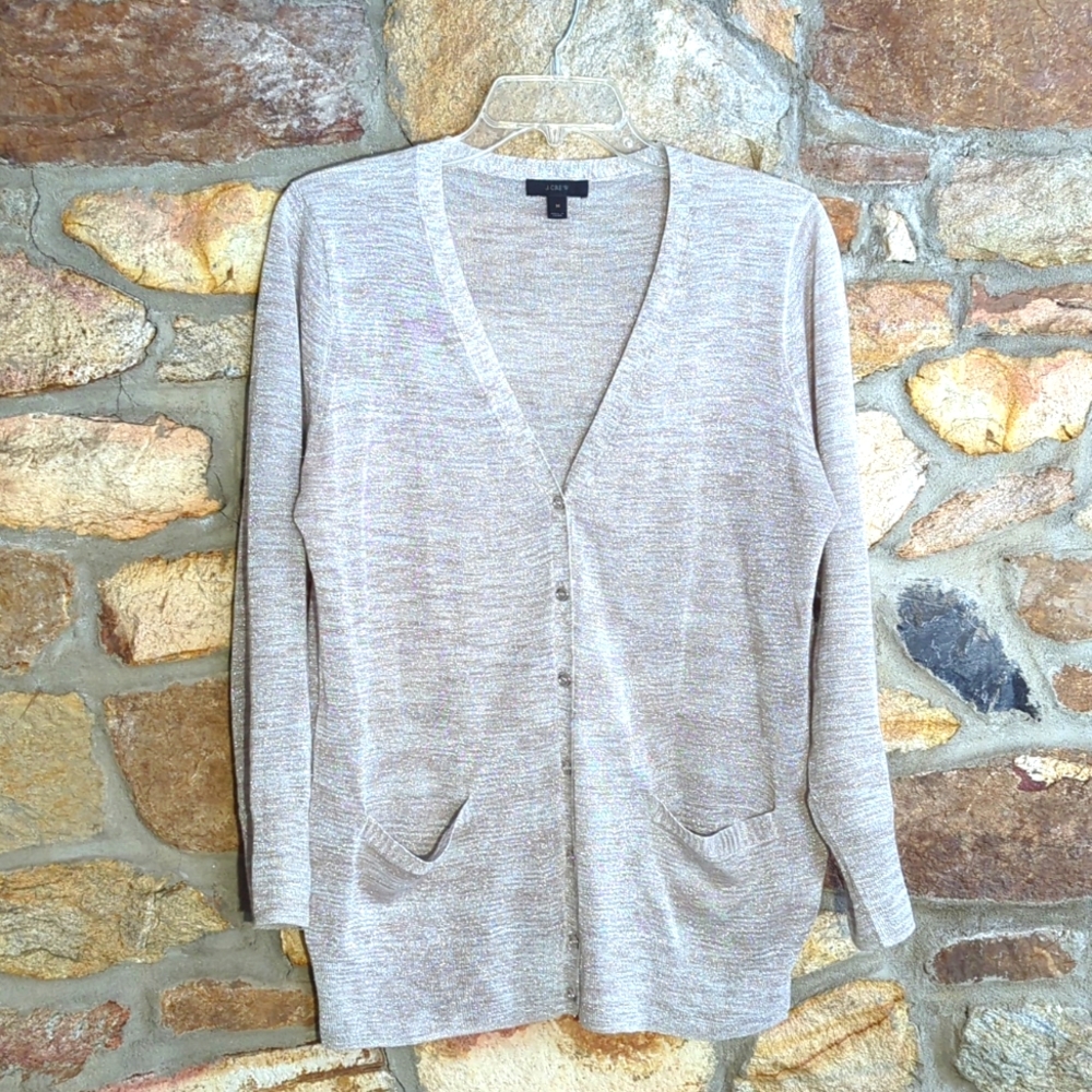 J.Crew silver tan metallic button down cardigan